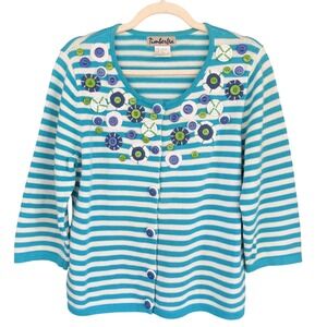 A8 1980s Vintage Timberlea‎ Striped Button Embellished Cardigan Sweater